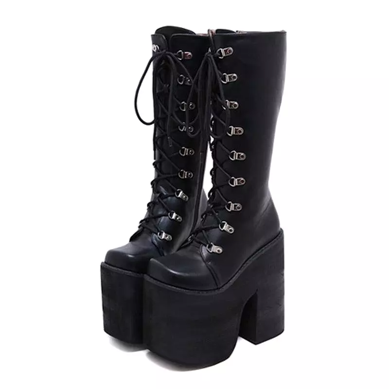 Thick Block Platform High Heels Boots