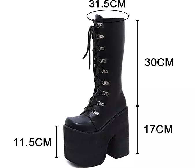 Thick Block Platform High Heels Boots