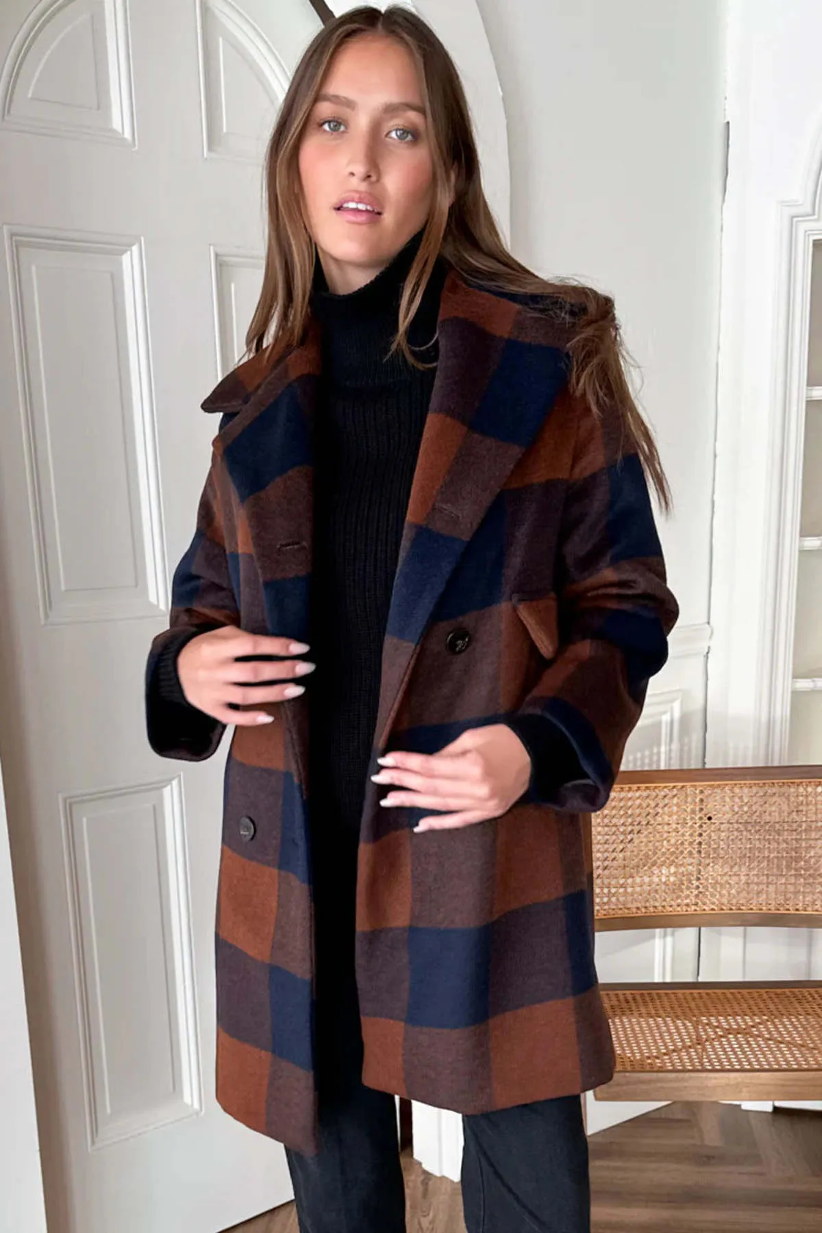 Thomas Plaid Wool Coat - Navy/Rust Check