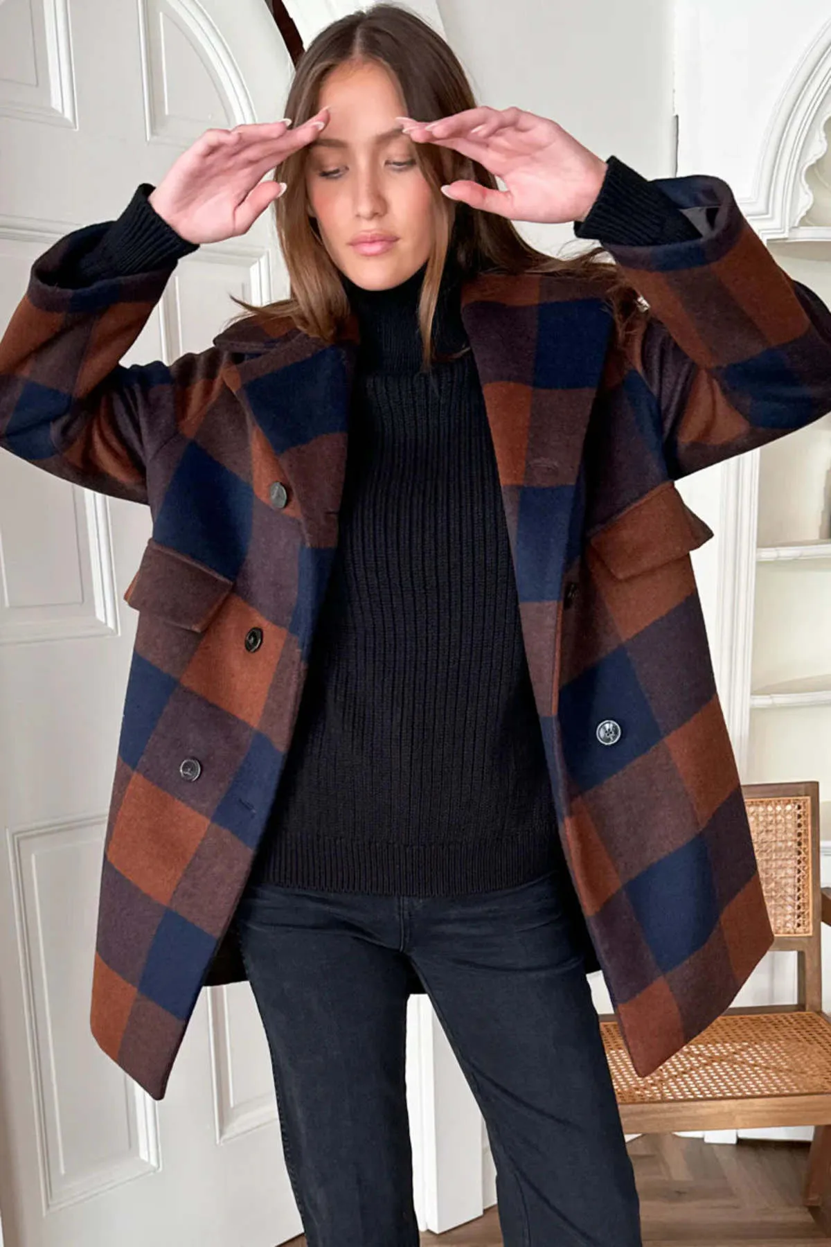 Thomas Plaid Wool Coat - Navy/Rust Check