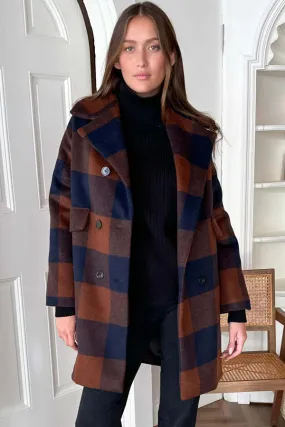 Thomas Plaid Wool Coat - Navy/Rust Check