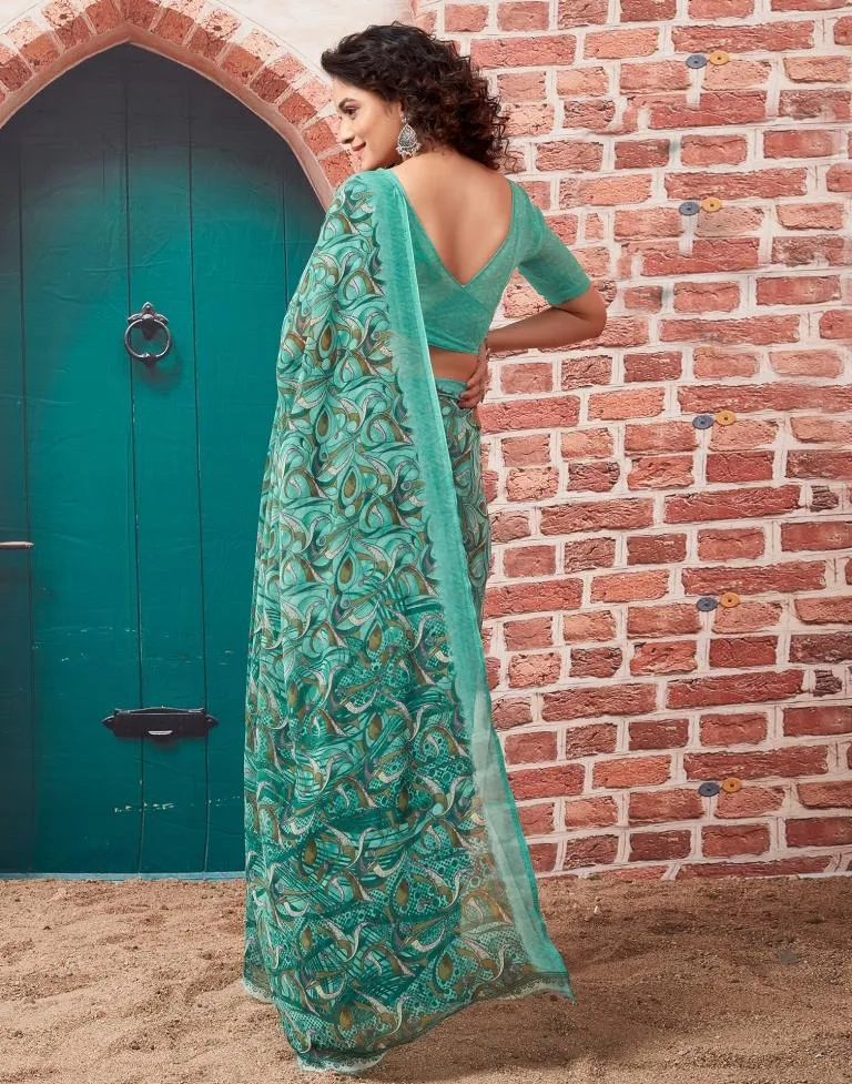 Turquoise  Georgette Printed Sarees