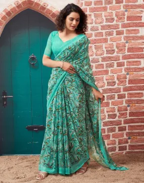 Turquoise  Georgette Printed Sarees