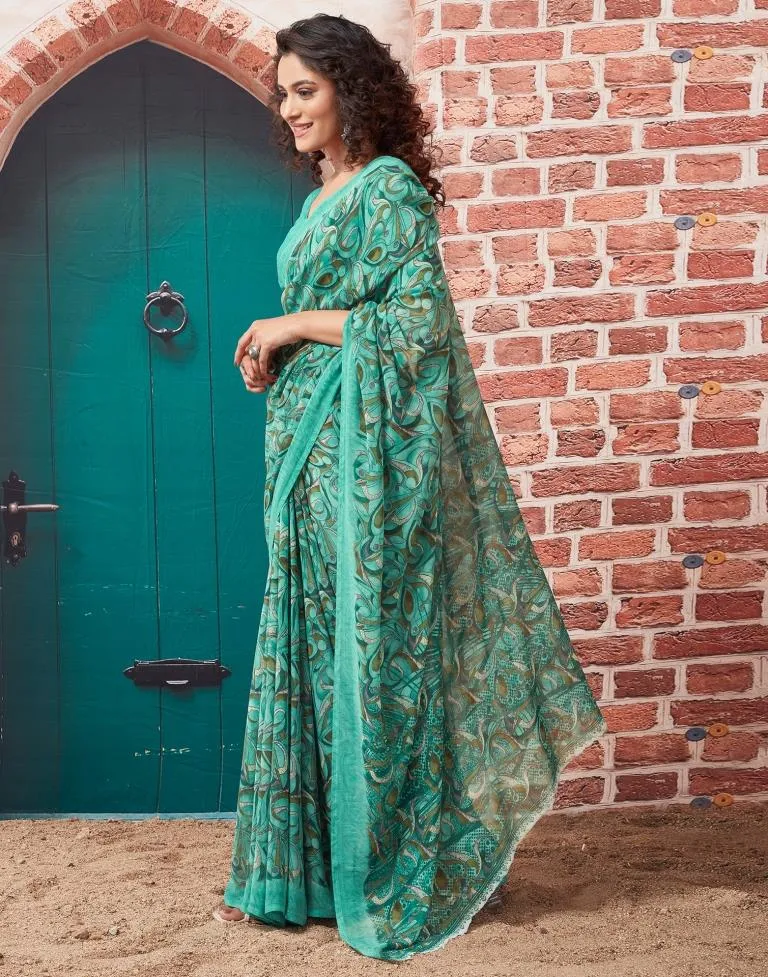 Turquoise  Georgette Printed Sarees