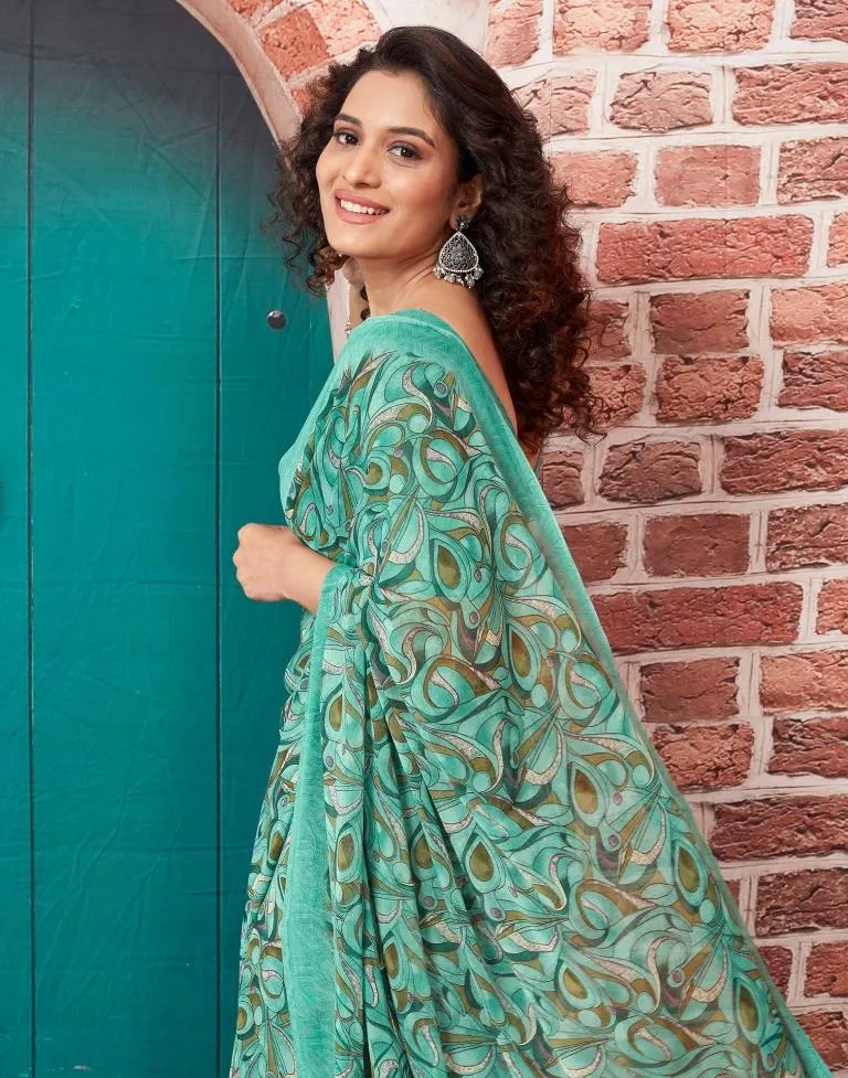 Turquoise  Georgette Printed Sarees