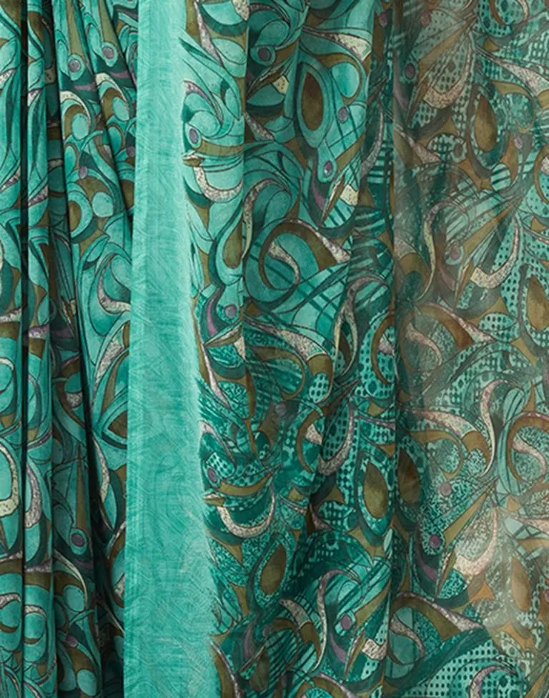 Turquoise  Georgette Printed Sarees