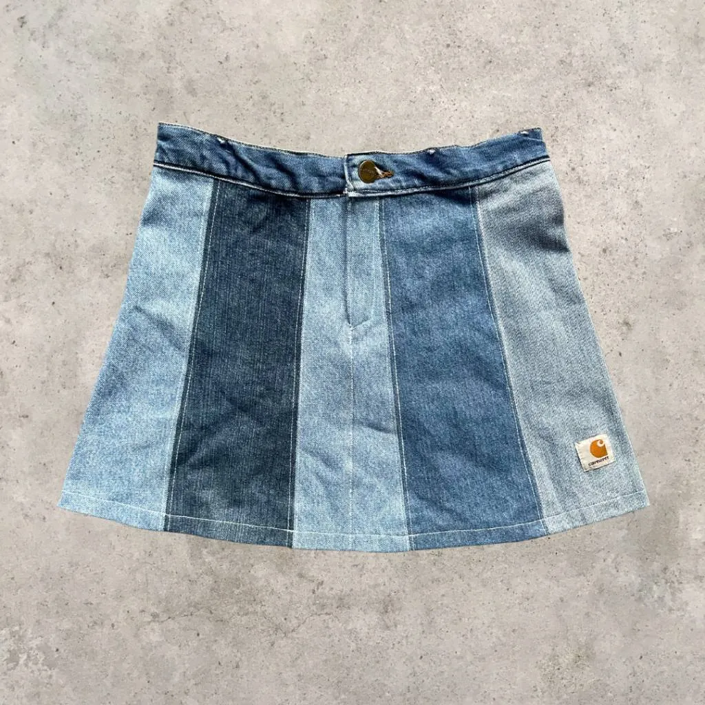 Upcycled Carhartt Denim Multicolor Skirt - Single Button Closure