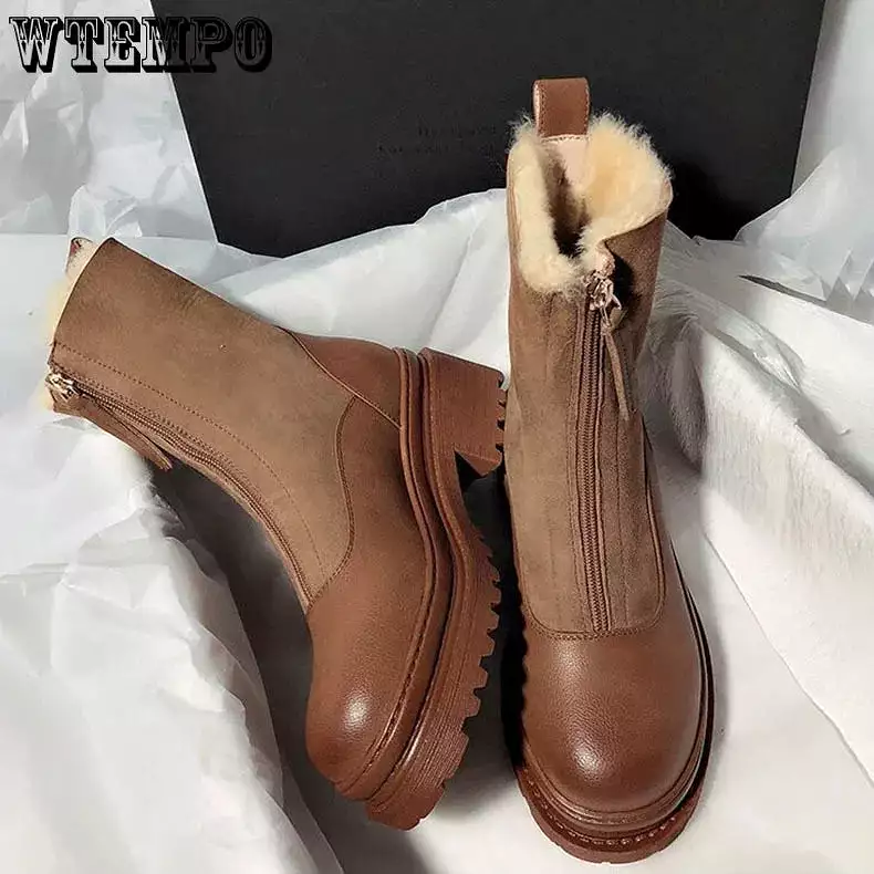 Velvet Chelsea Boots Women Vintage Warm Short Snow Boots Platform Front