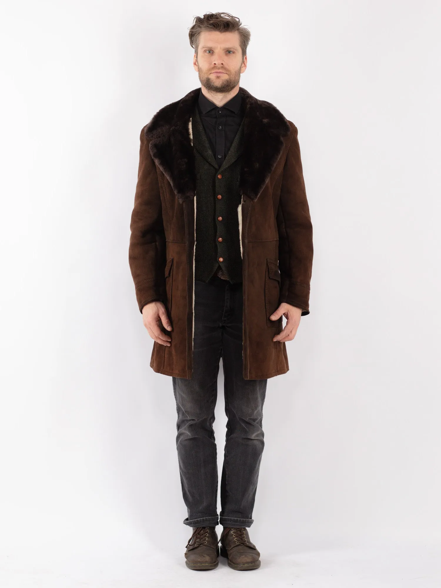 Vintage 70's Men Sheepskin Coat in Brown