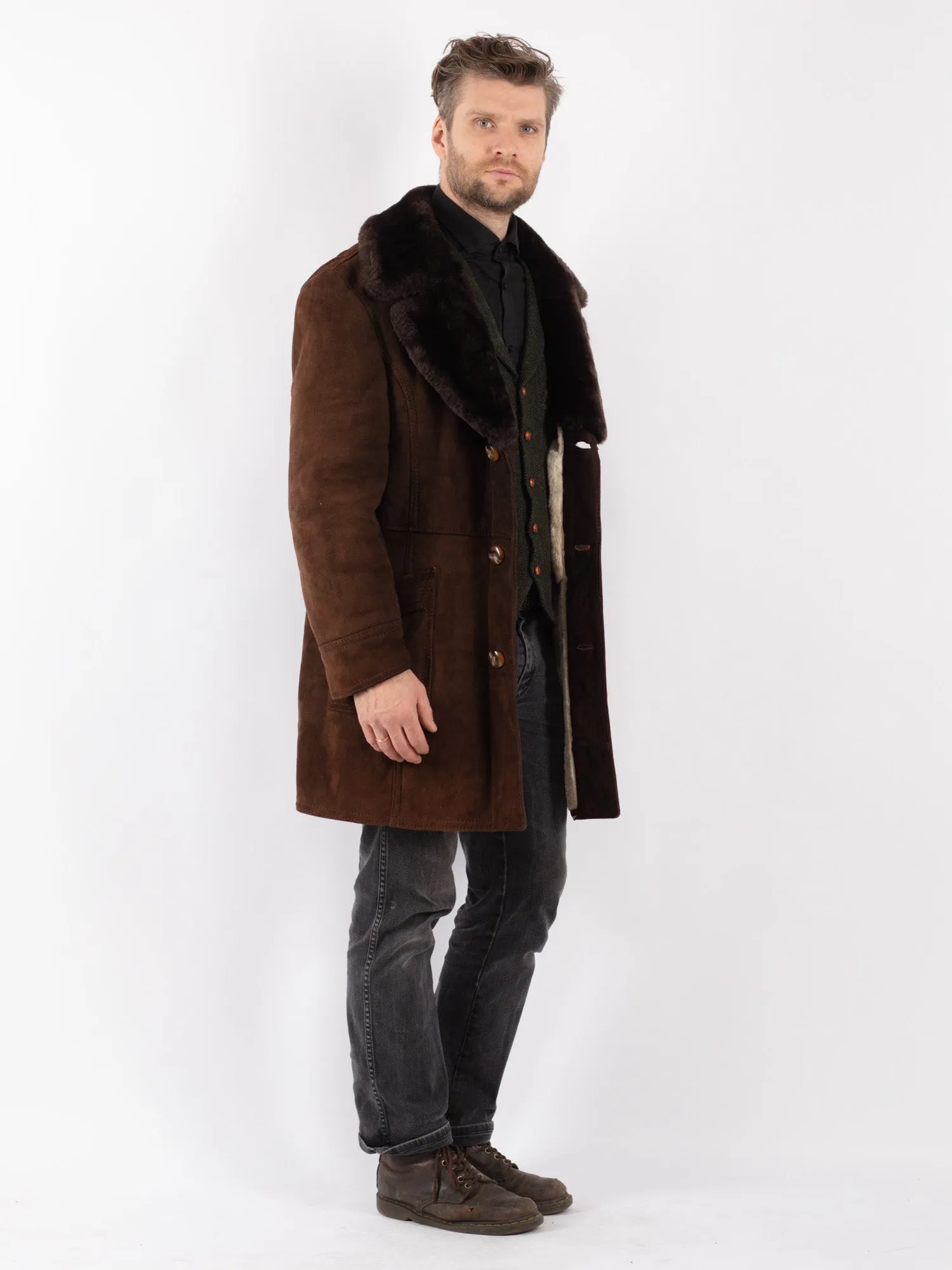 Vintage 70's Men Sheepskin Coat in Brown