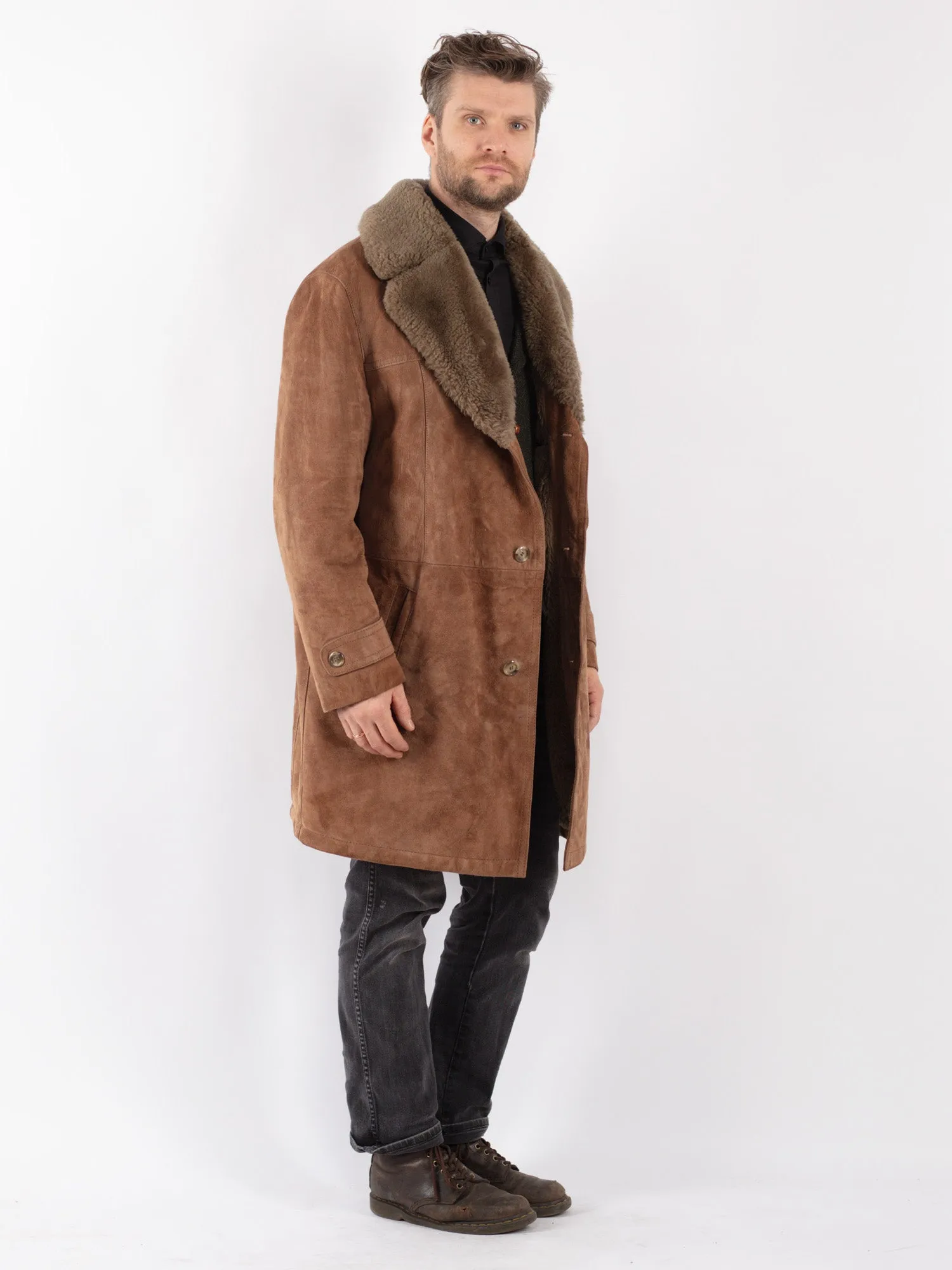 Vintage 70's Men Suede Sherpa Coat in Brown