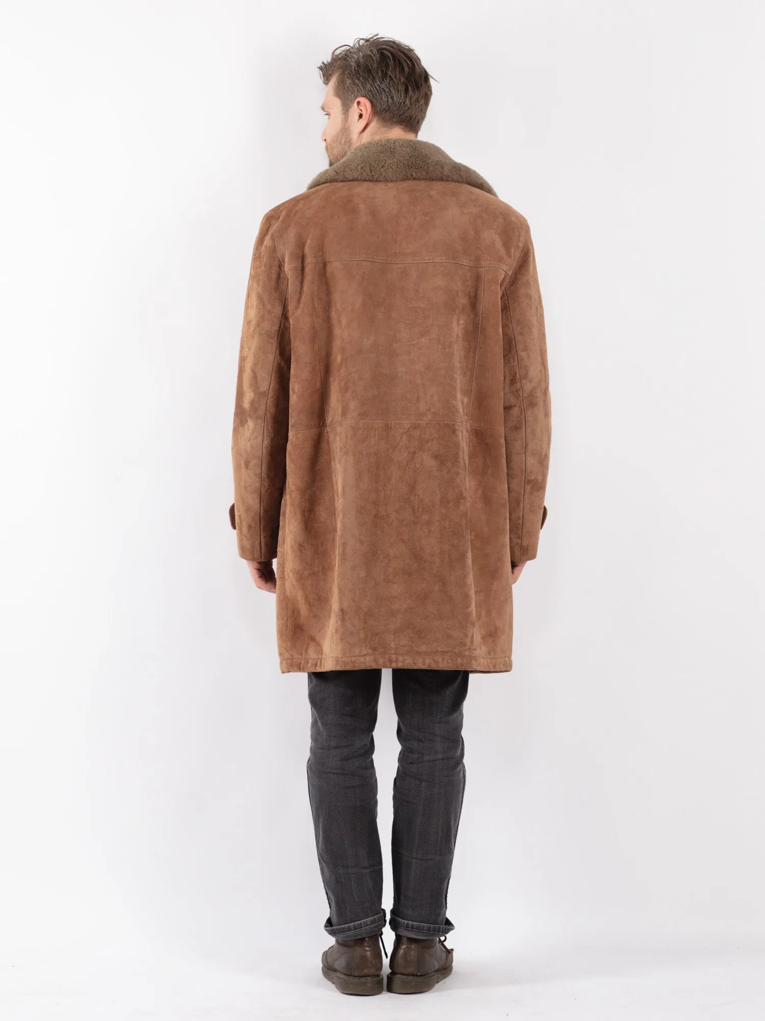 Vintage 70's Men Suede Sherpa Coat in Brown