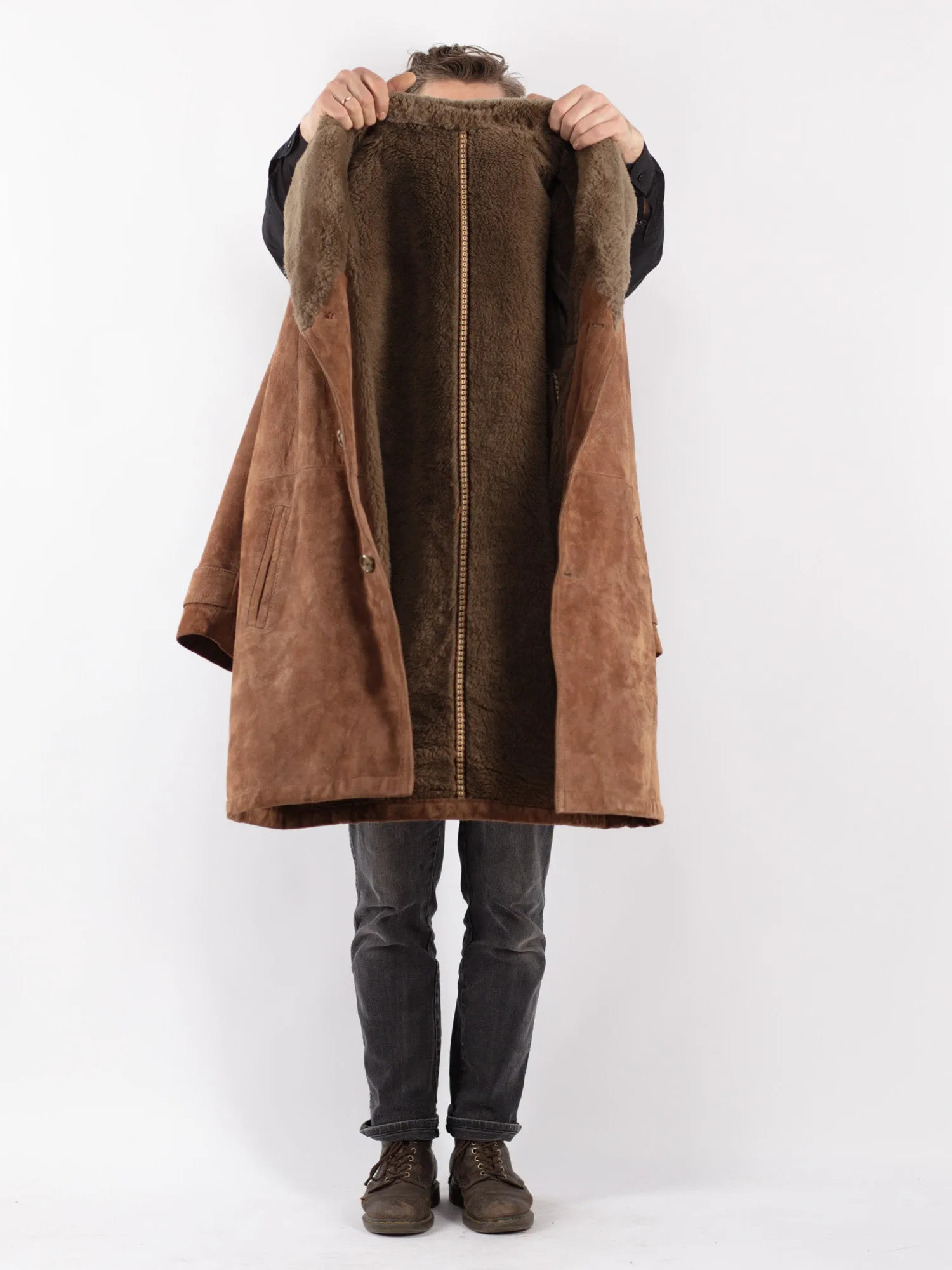 Vintage 70's Men Suede Sherpa Coat in Brown