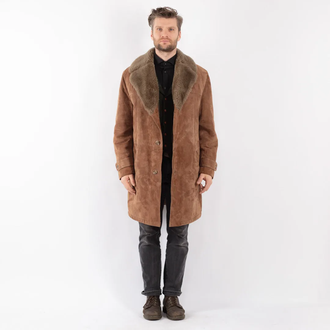 Vintage 70's Men Suede Sherpa Coat in Brown