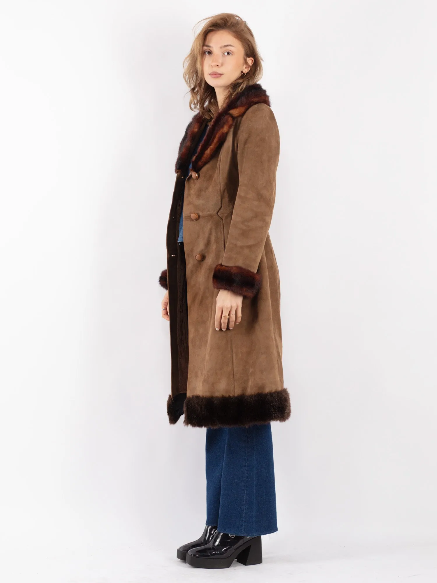 Vintage 70's Penny Lane Suede Coat in Beige