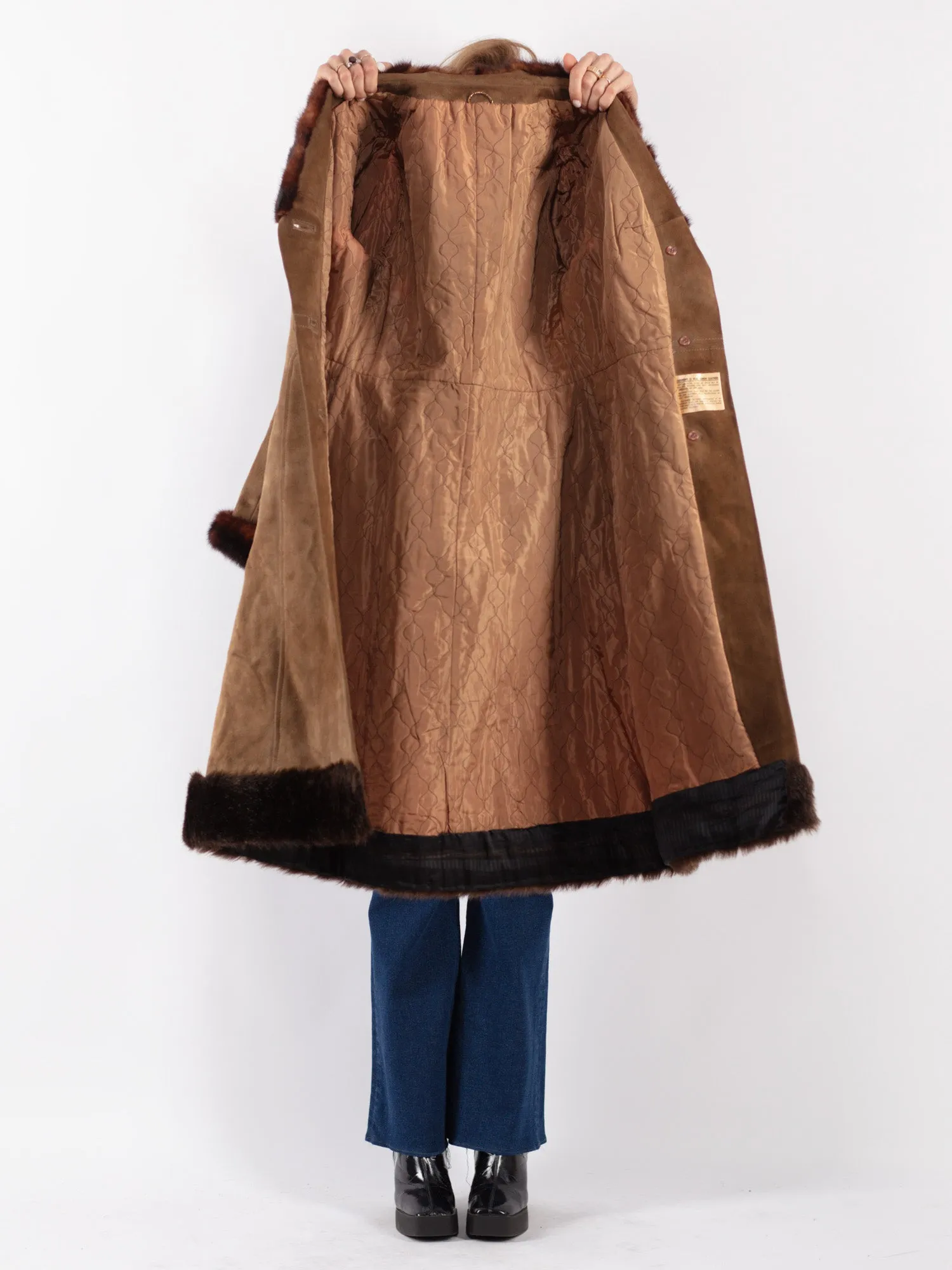 Vintage 70's Penny Lane Suede Coat in Beige