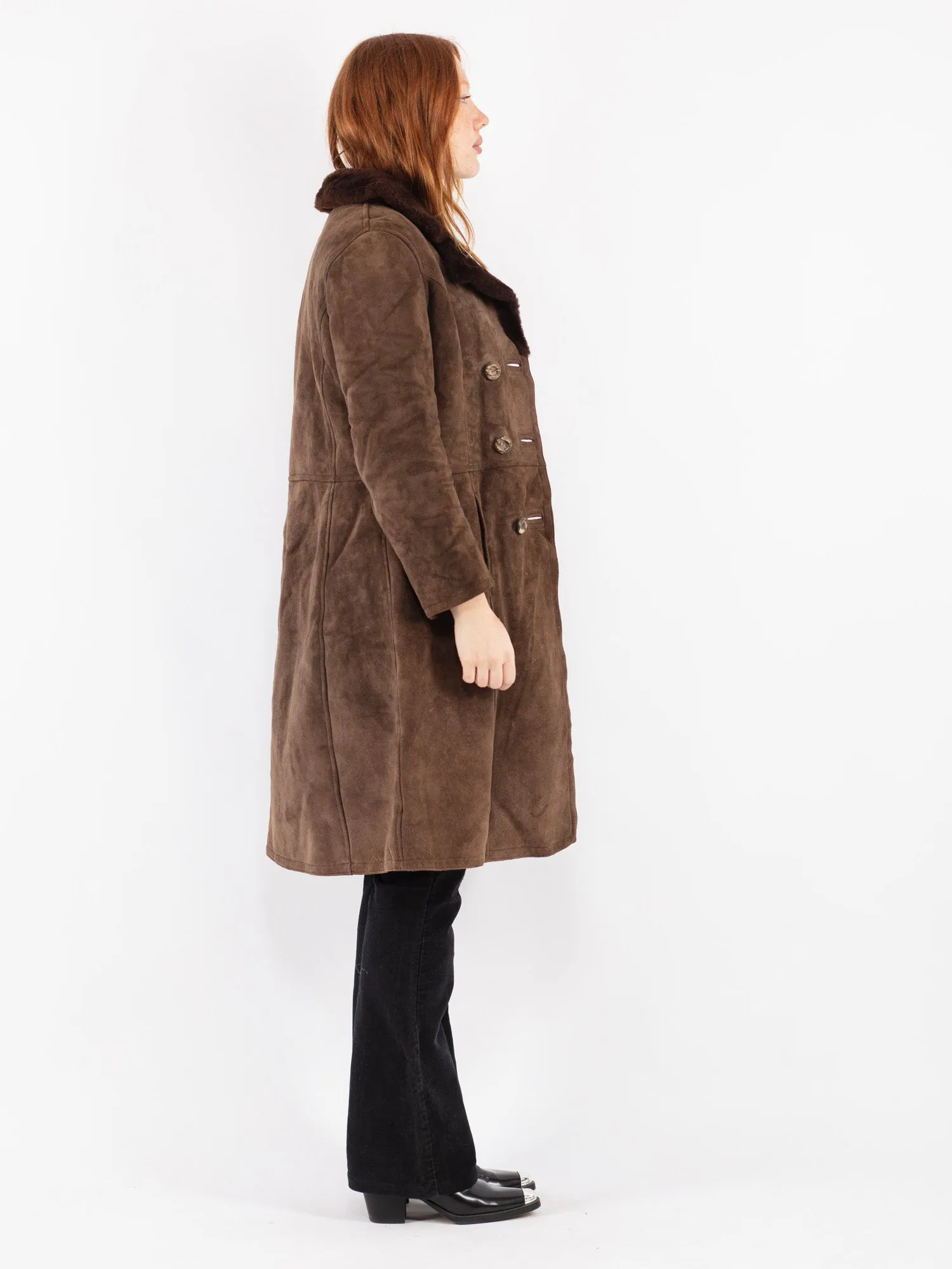 Vintage 70's Women Sheepskin Coat in Brown