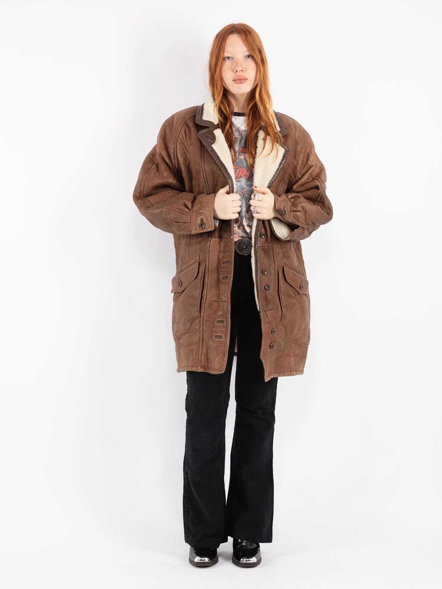 Vintage 80's Women Sheepskin Coat in Brown