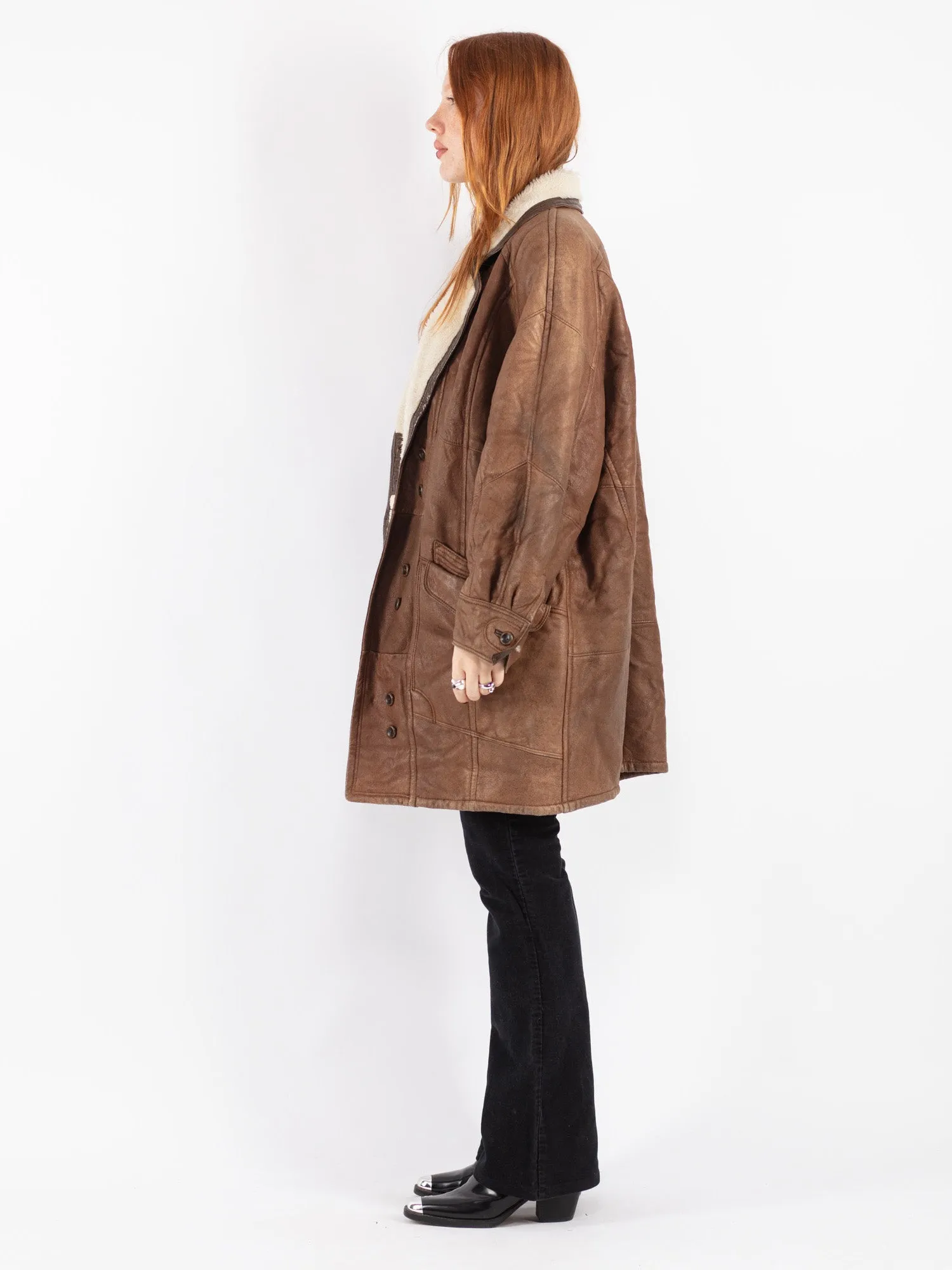 Vintage 80's Women Sheepskin Coat in Brown