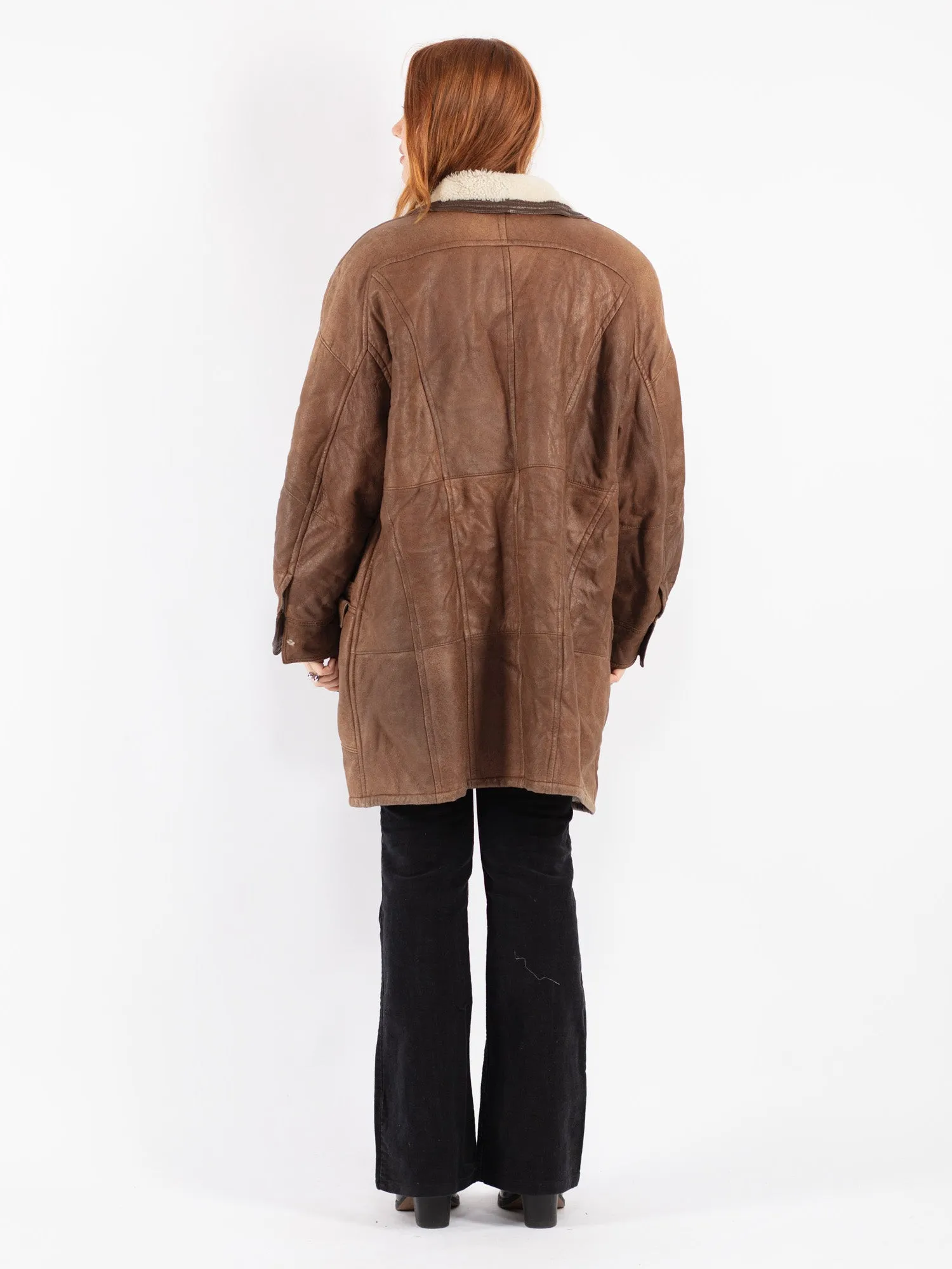 Vintage 80's Women Sheepskin Coat in Brown