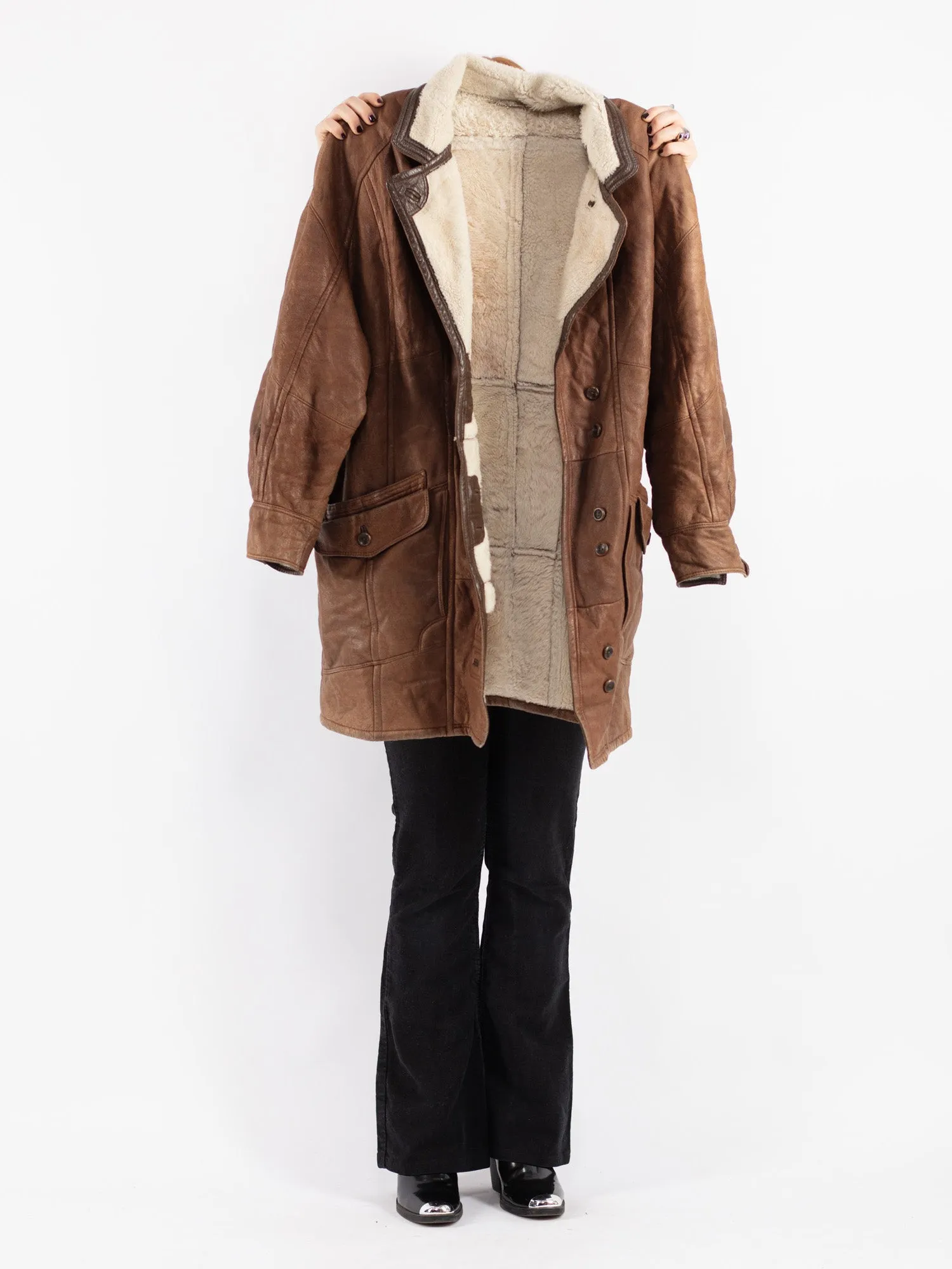 Vintage 80's Women Sheepskin Coat in Brown