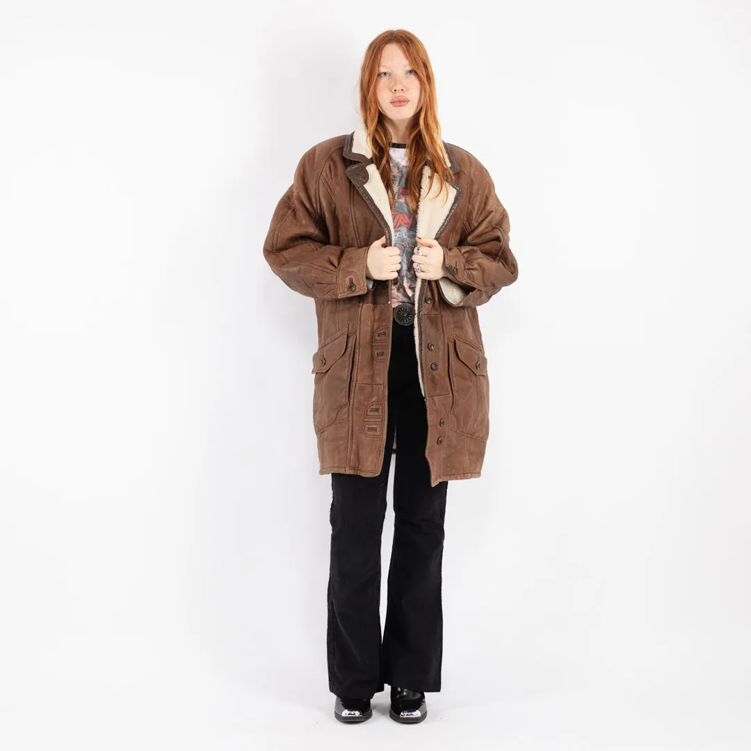 Vintage 80's Women Sheepskin Coat in Brown