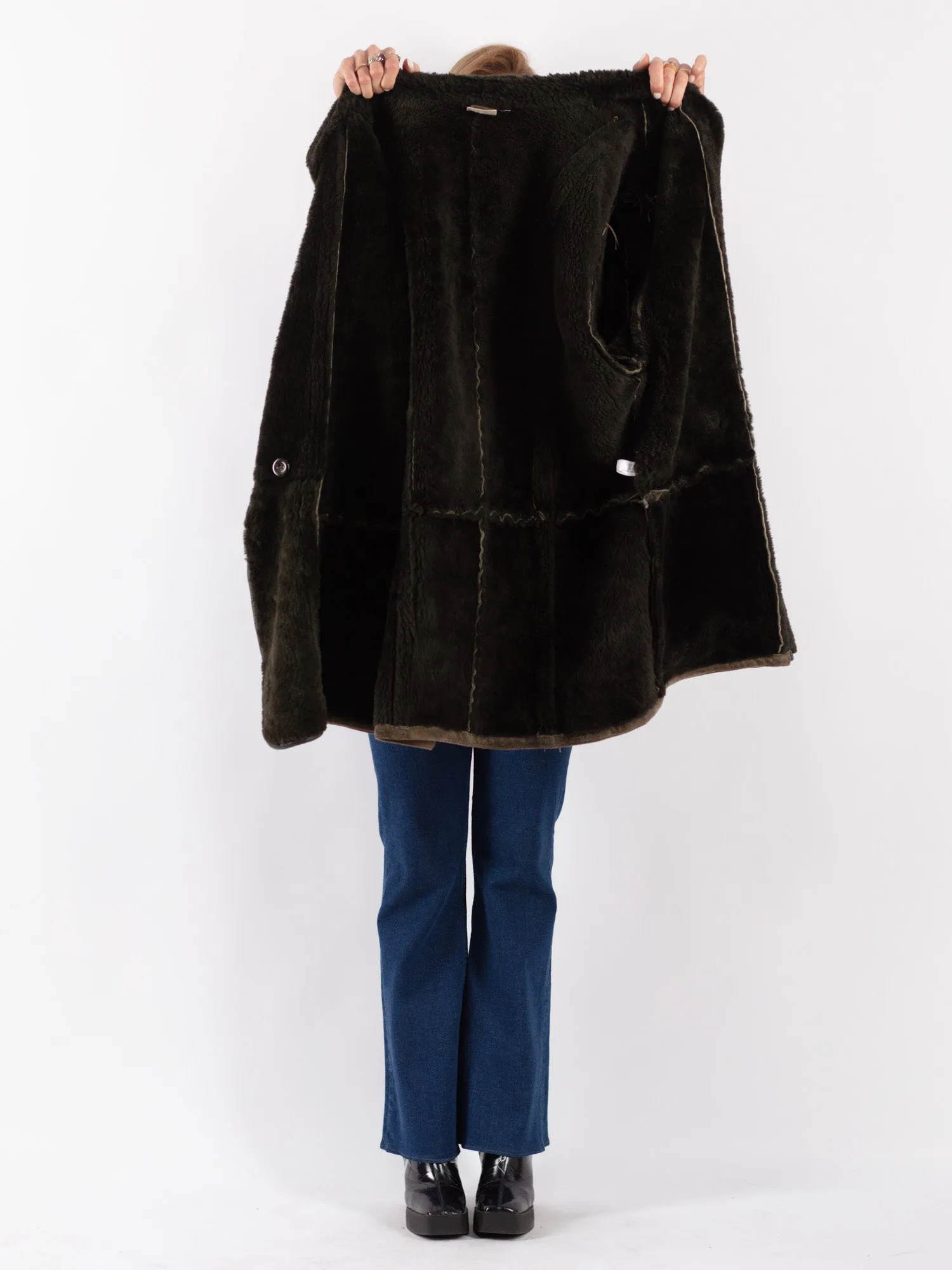 Vintage 80's Women Sheepskin Coat in Green