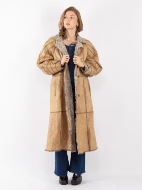 Vintage 80's Women Sheepskin Long Coat in Beige