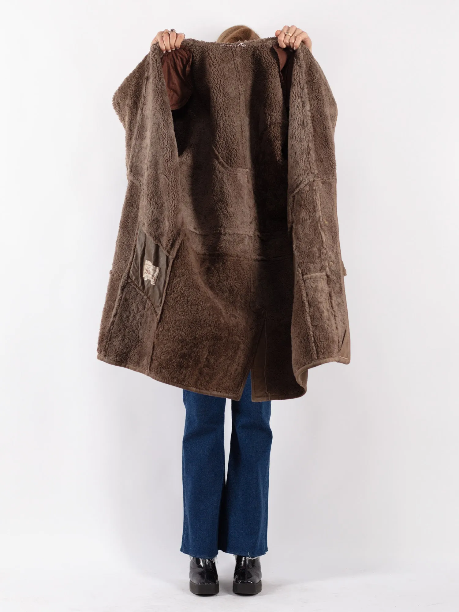 Vintage 80's Women Sheepskin Shearling Coat in Beige