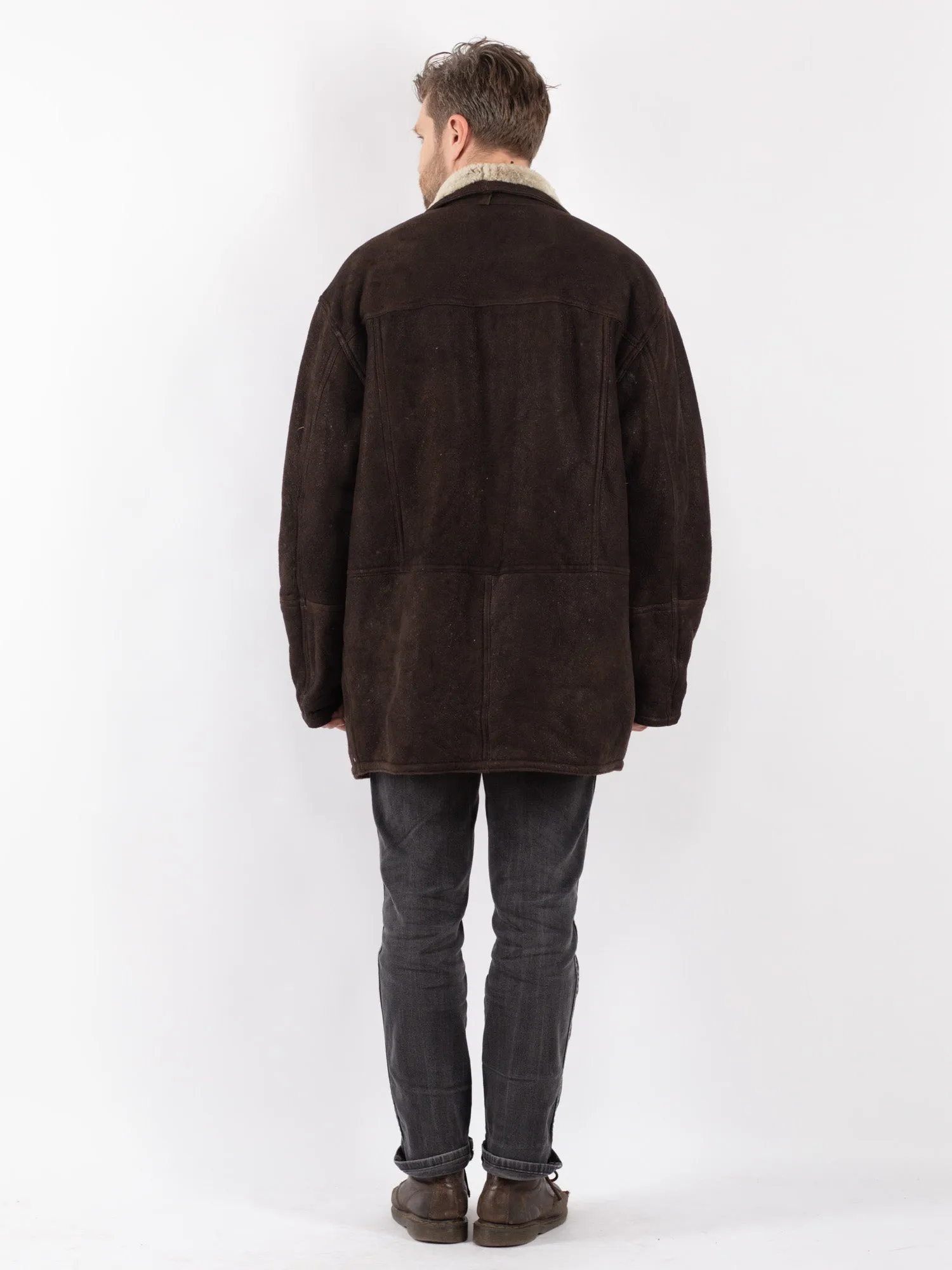 Vintage 90's Men Sheepskin Coat in Brown