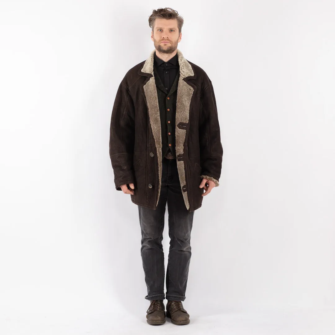 Vintage 90's Men Sheepskin Coat in Brown