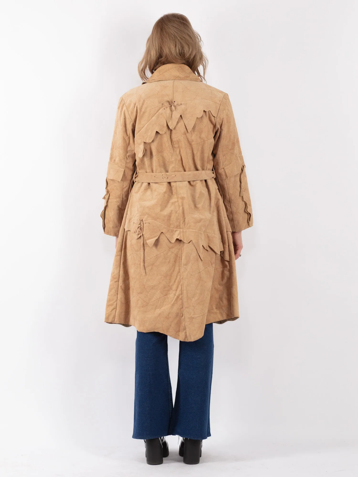 Vintage 90's Women Faux Suede Coat in Beige