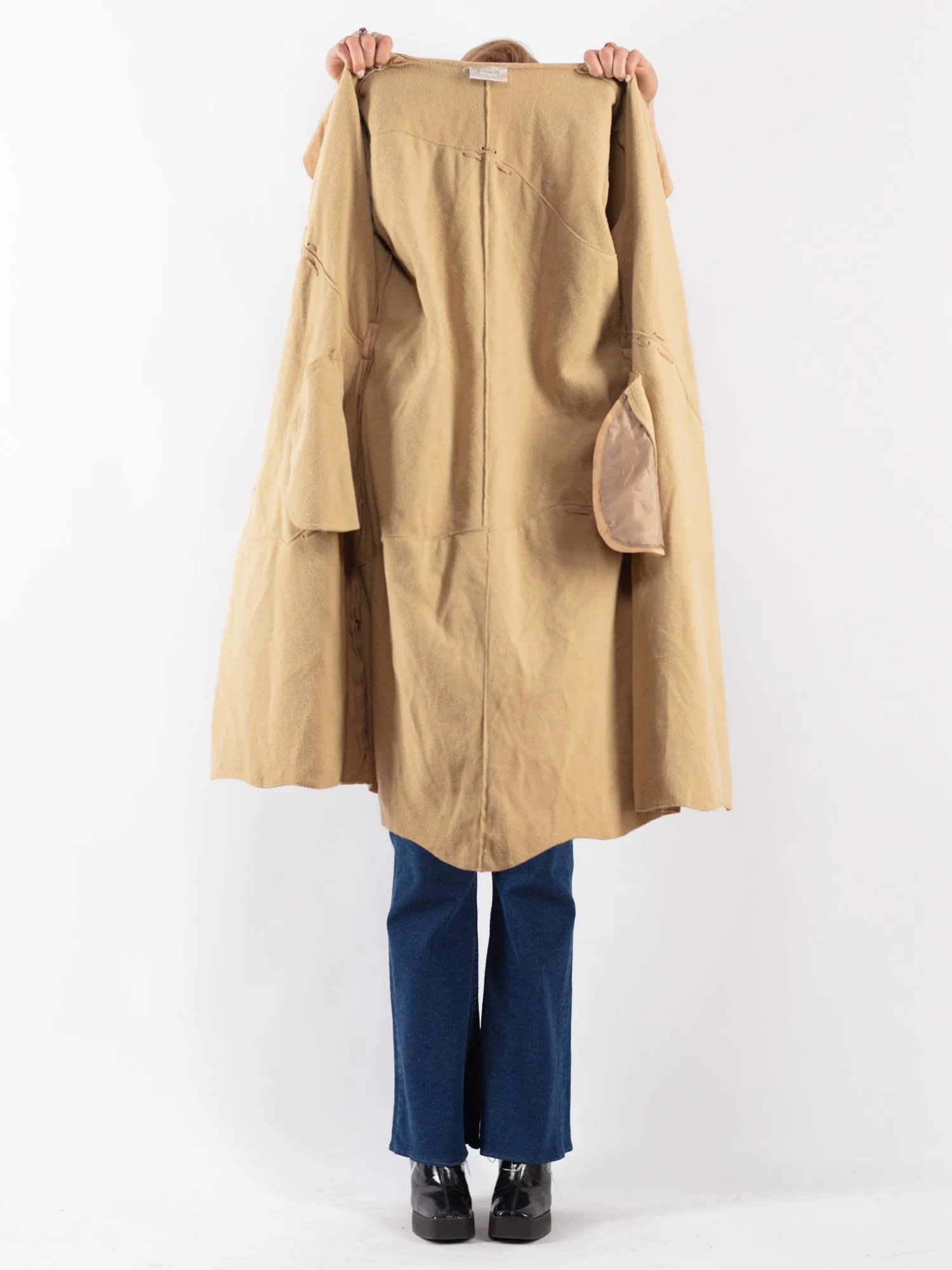 Vintage 90's Women Faux Suede Coat in Beige