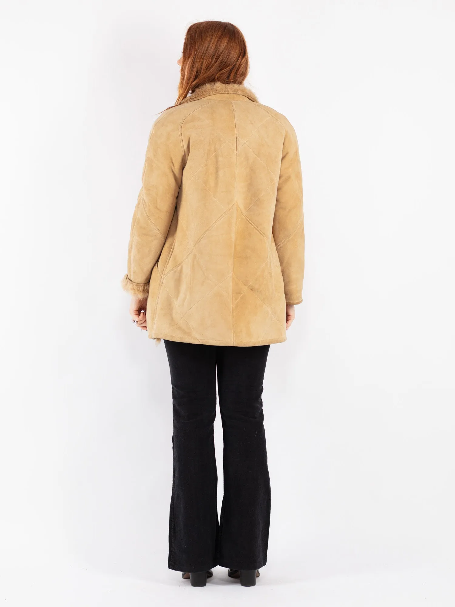 Vintage 90's Women Sheepskin Coat in Beige