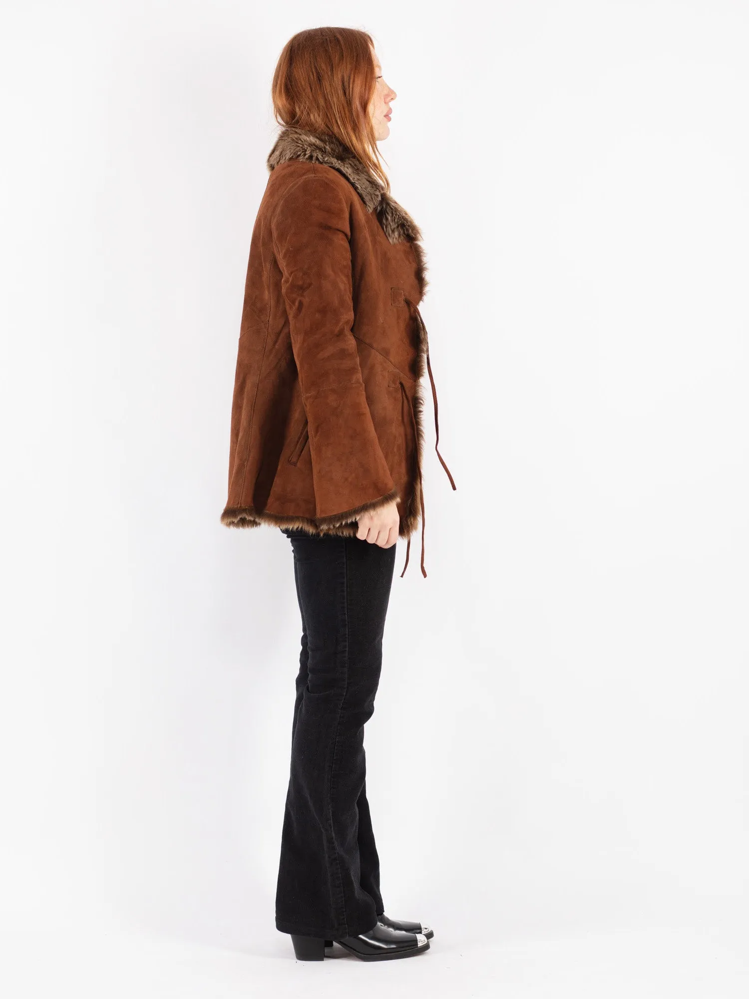 Vintage 90's Women Sheepskin Coat in Brown