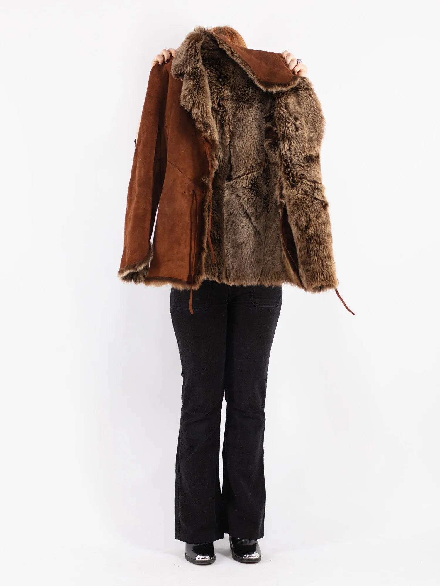 Vintage 90's Women Sheepskin Coat in Brown