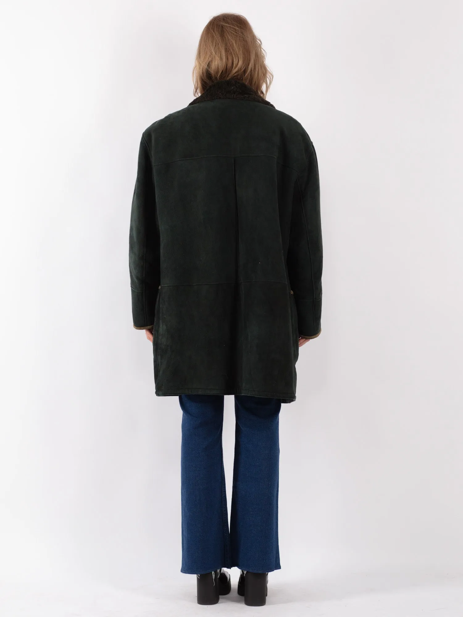 Vintage 90's Women Sheepskin Coat in Green