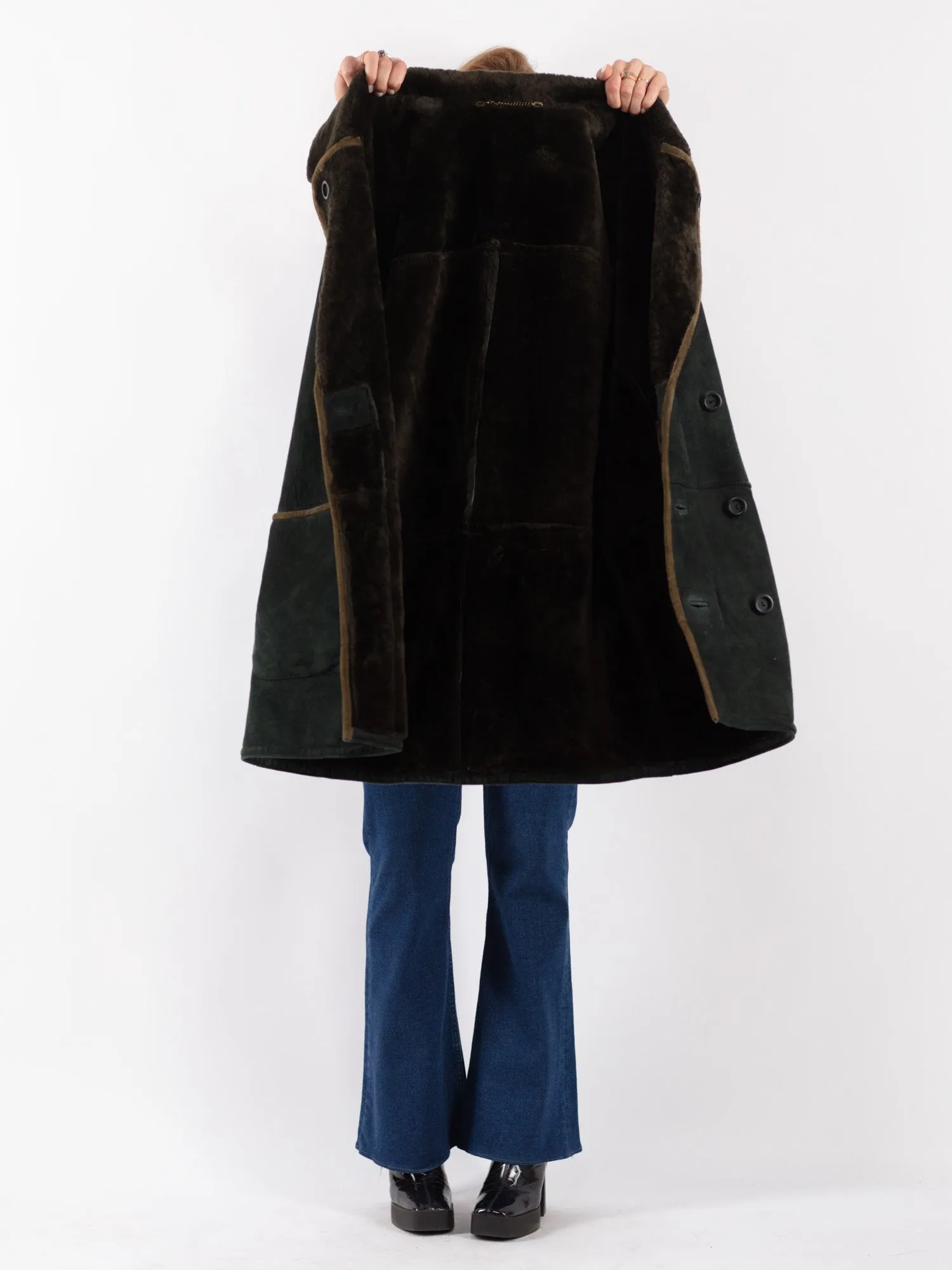 Vintage 90's Women Sheepskin Coat in Green