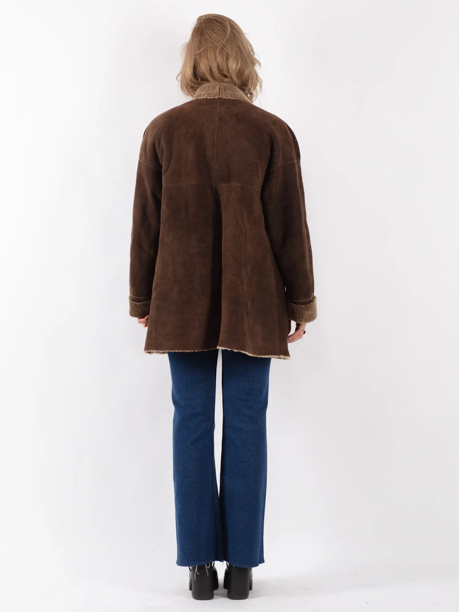 Vintage 90's Women Sheepskin Shearling Coat in Brown