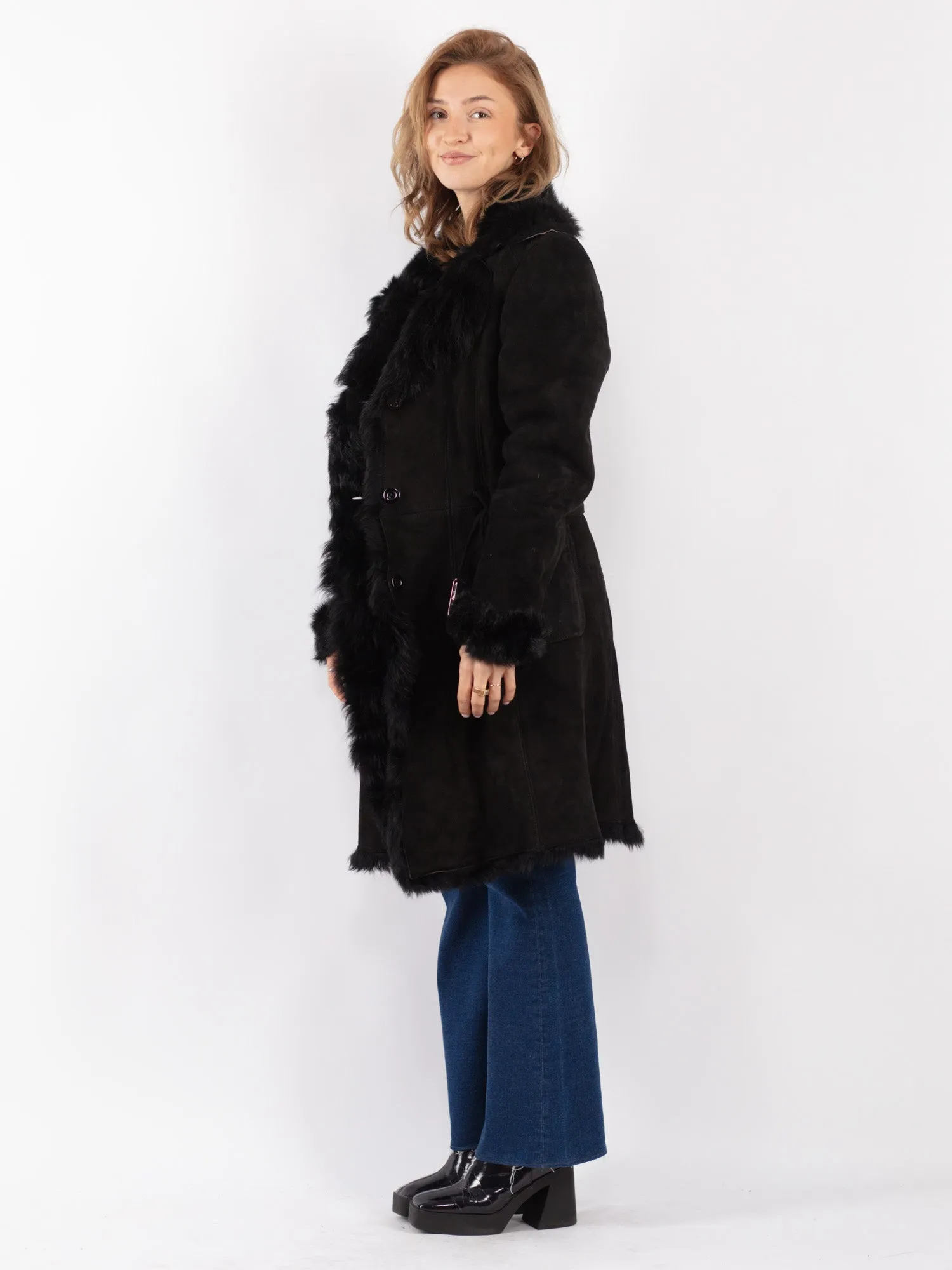 Vintage 90's Women Sheepskin Shearling Coat in