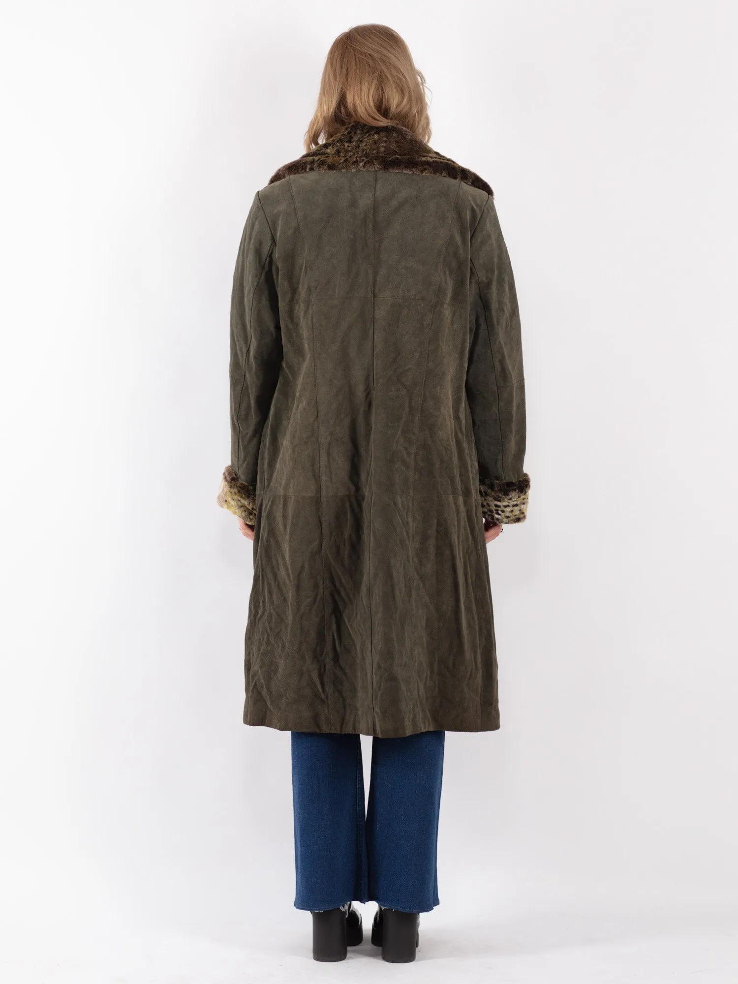 Vintage 90's Women Suede Sherpa Coat in Green