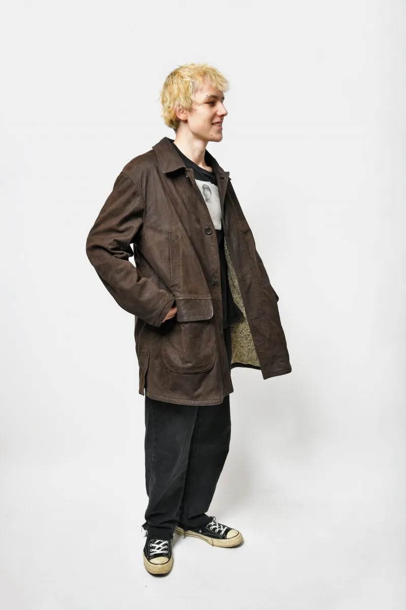 Vintage brown long leather coat