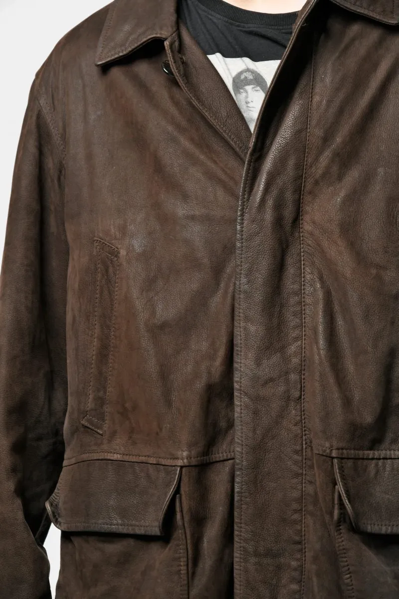 Vintage brown long leather coat