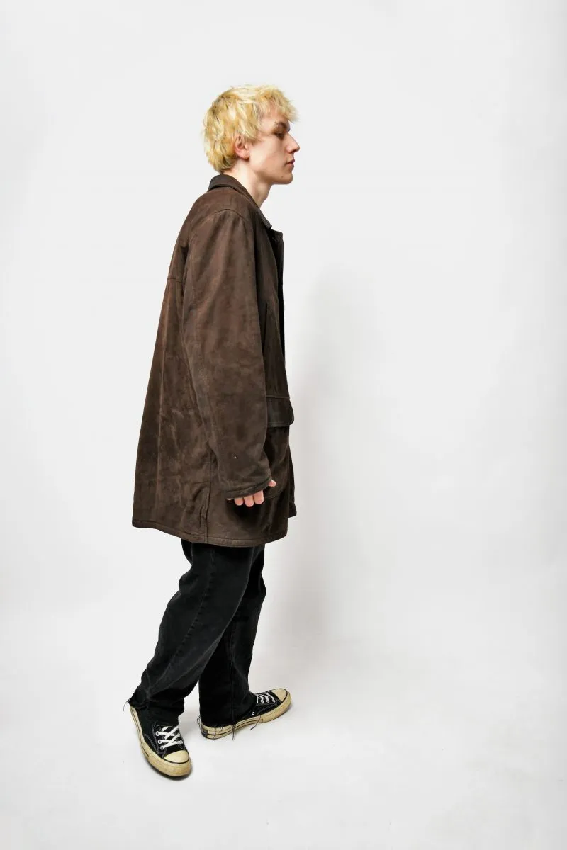 Vintage brown long leather coat