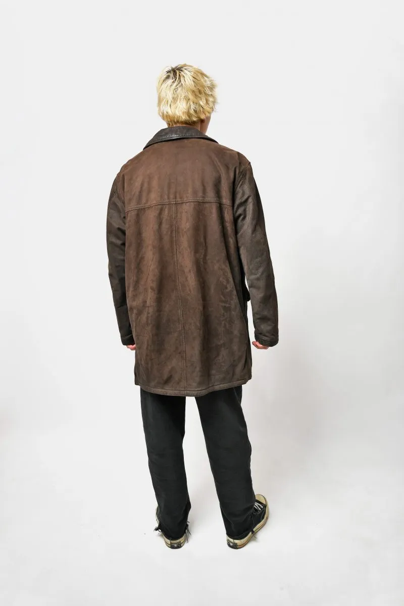 Vintage brown long leather coat