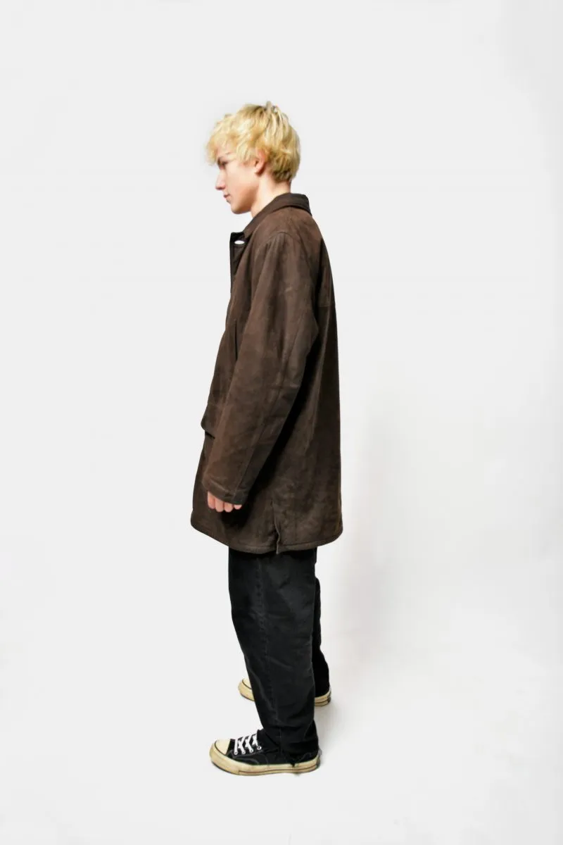 Vintage brown long leather coat