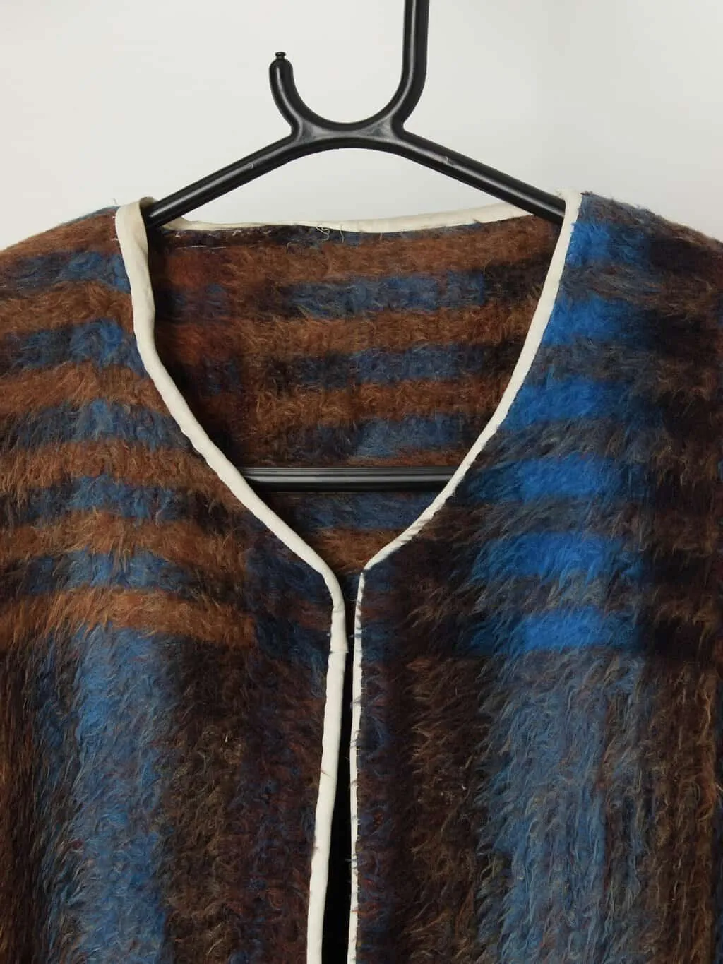 Vintage fluffy handmade waistcoat / gilet in blue and brown – Medium / Large