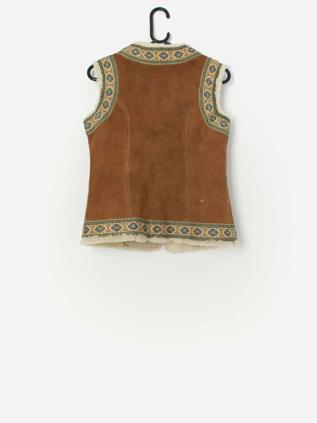 Vintage suede embroidered waistcoat/gilet with sheepskin lining – XS / Small