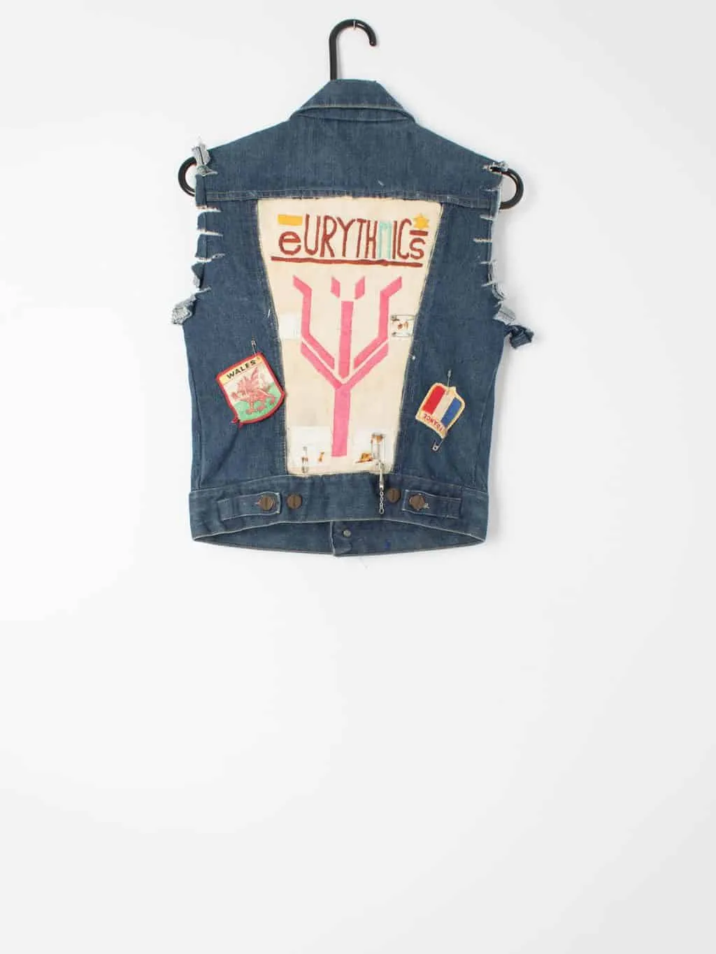 Vintage unisex customised Wrangler denim waistcoat Eurythmics Rave festival jacket – Small / Medium