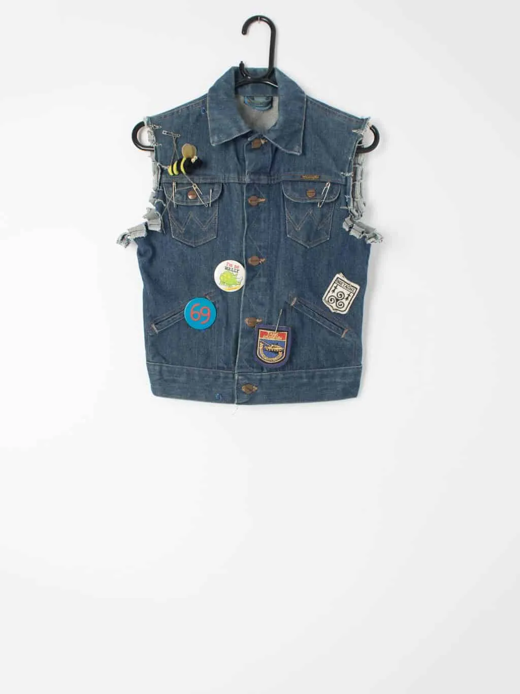 Vintage unisex customised Wrangler denim waistcoat Eurythmics Rave festival jacket – Small / Medium